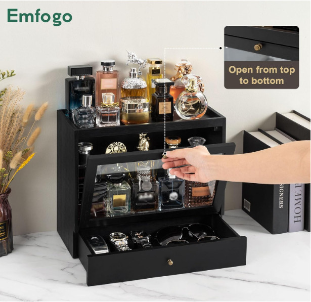 Cologne Organizer for Men – Solid Wood Perfume Holder with Drawer,Large Capacity