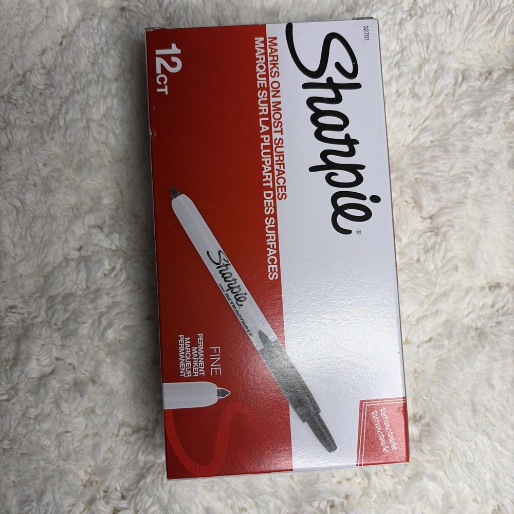 SHARPIE 32701, Retractable Permanent Markers, Fine Point, Black, 12 Count Box