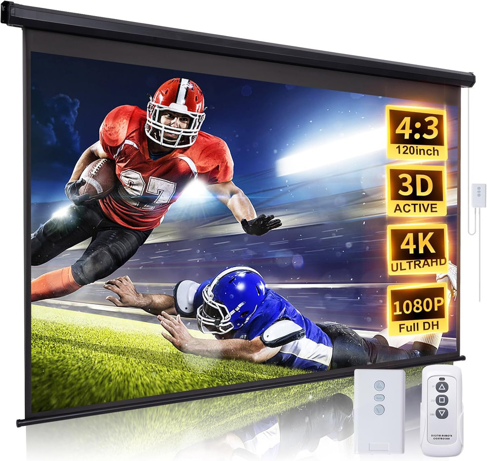 Projector Screen Motorized 4:3 HD Electric Rising Projector Screen Pull down NEW
