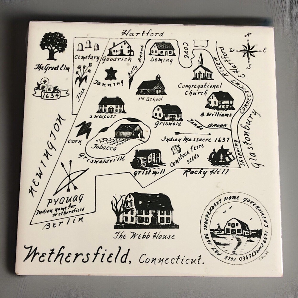 Vintage Tile Historical Map Wethersfield CT