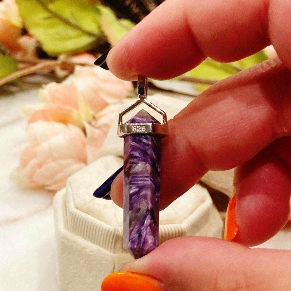 A+ Grade Charoite Double Terminated Point and Sterling Silver Pendant