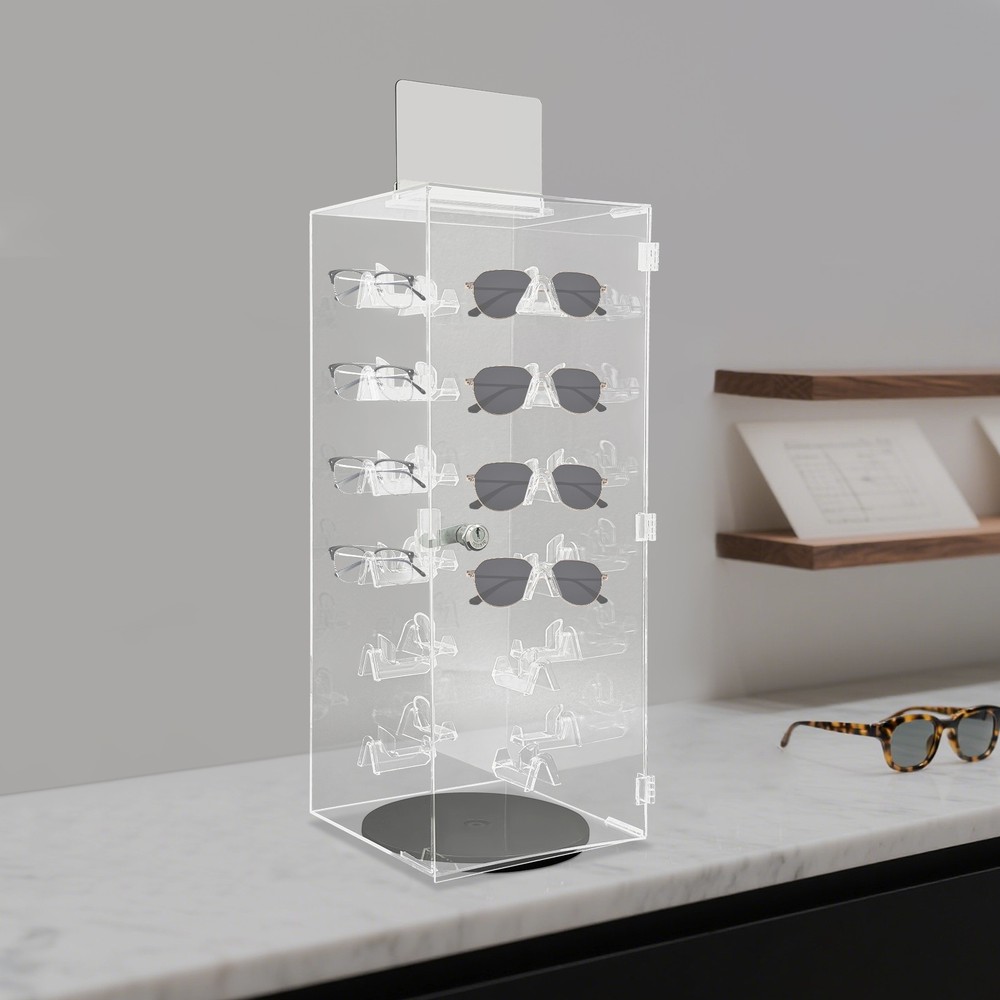 Acrylic Sunglasses Organizer Rotating Lockable Sunglass Display Case Clear