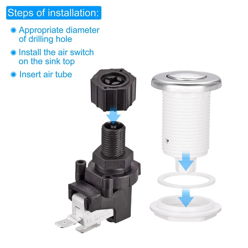 Garbage Disposal Air Switch Button 32mm Dia with Air Hose, Micro Switch