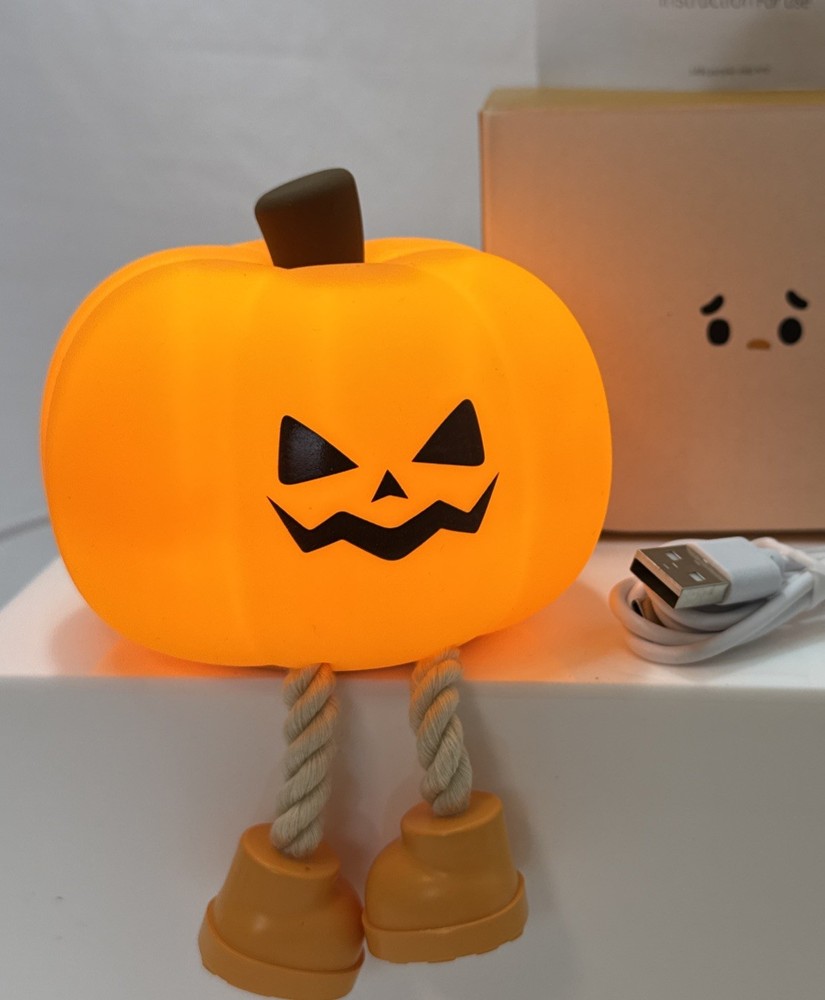 3” Cute Pumpkin Night Light Rechargeable LED Pumpkin Bedside Lamp W/ USB Cable