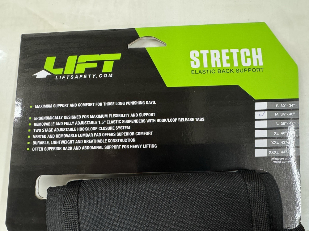 Black, Medium, 34"-40" Lifting Support Weight Belt, Elastic back support by LIFT