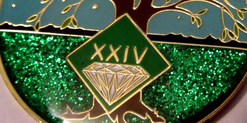 Narcotics Anonymous NA Tree Green 24 Year Medallion Gold Black