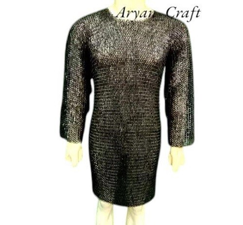 Medieval Viking Black chainmail shirt,9 mm flat ring with solid ring riveted