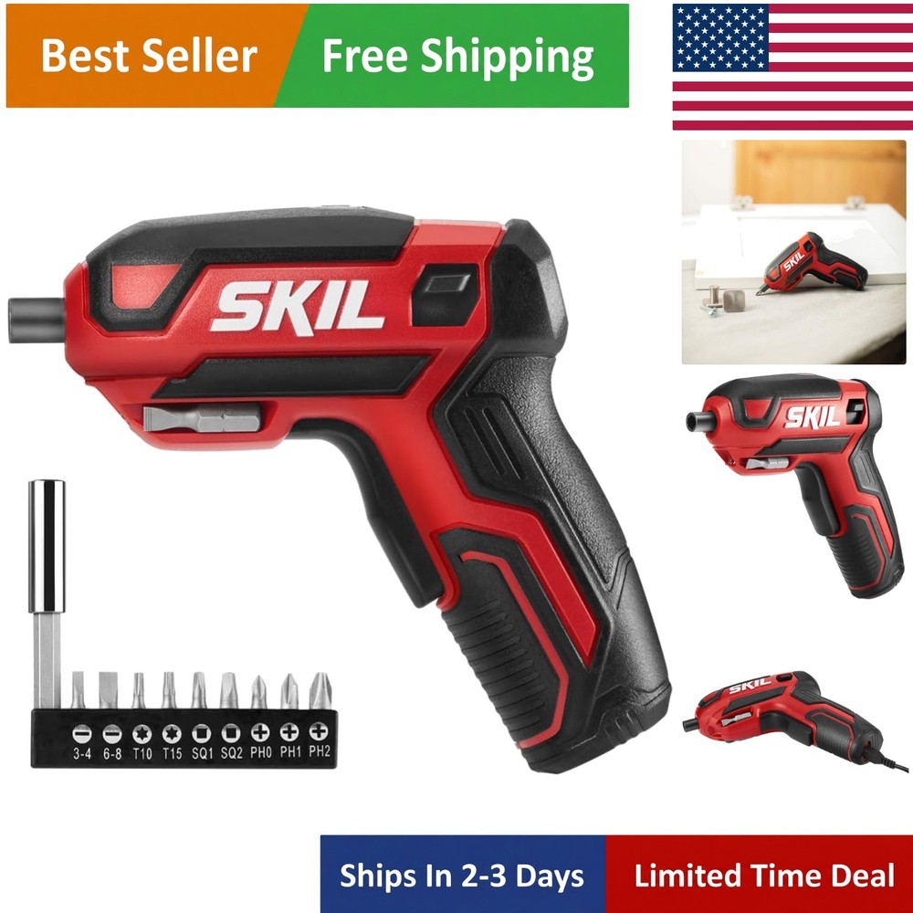 Ergonomic 4V Cordless Screwdriver Set with 9 Bits and LED Light - Effortless DIY
