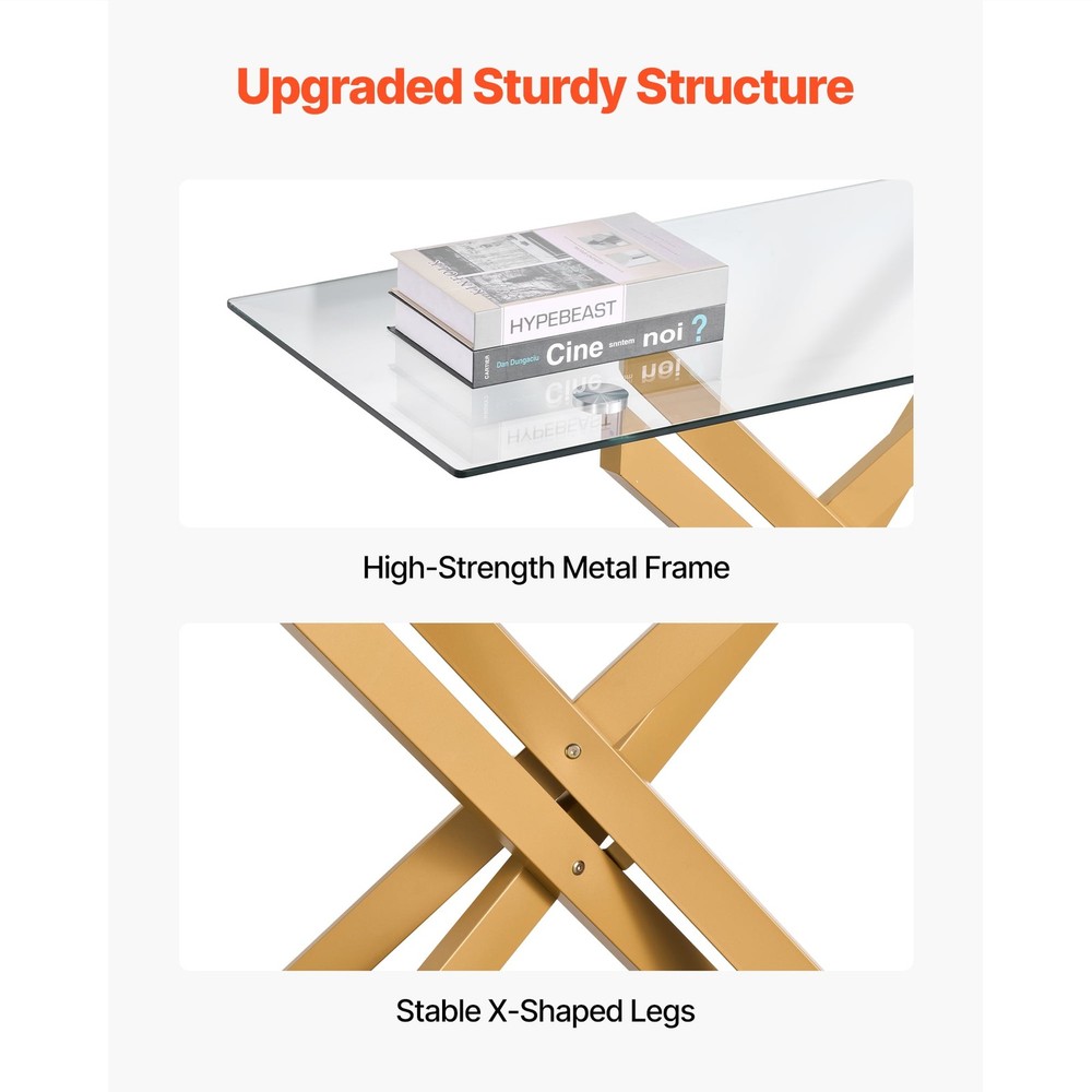 Modern Glass Coffee Table Rectangular Sofa Side Table W/ Tempered Glass Top &