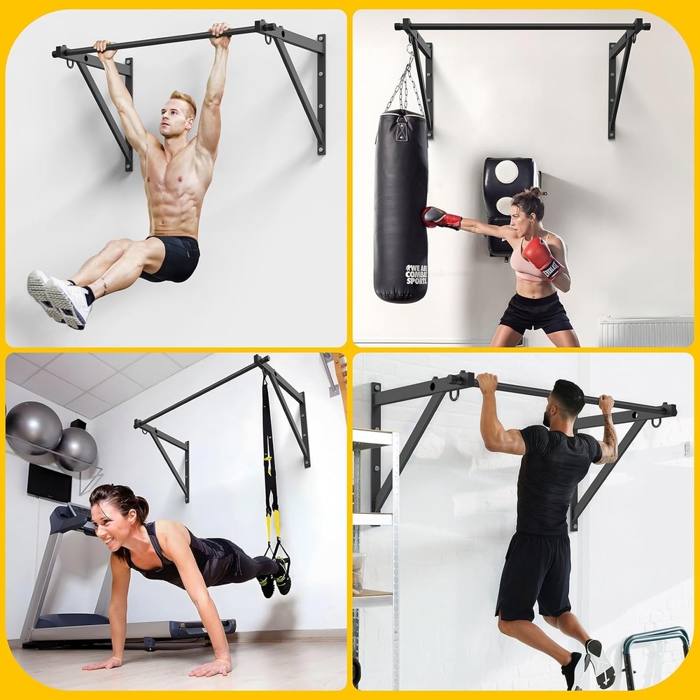 Wall Mounted Pull Up Bar Adjustable Depth 51" Chin Up Bar Strength Training