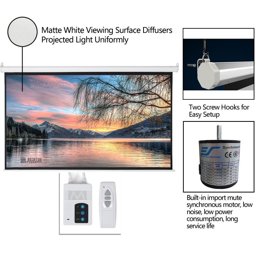 92" 16:9 Electric 80" x 45" Motorized Projector Screen with Remote Control White