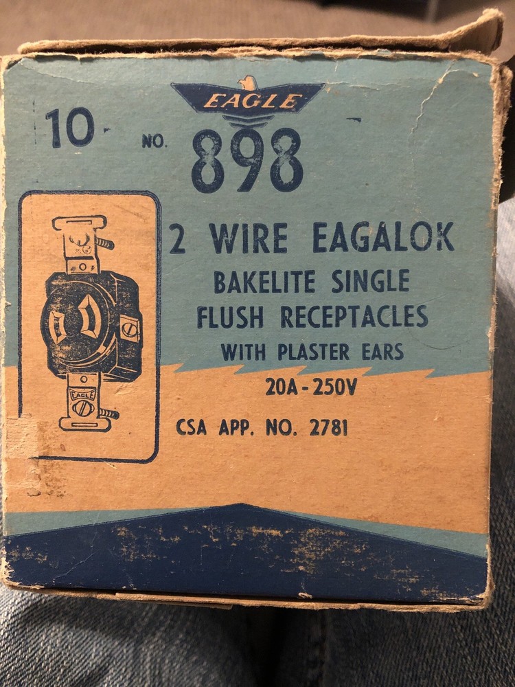 Lot 3. Vintage Eagle #898 Eagalok 2 Wire- 20A Bakelite Single Flush Receptacles