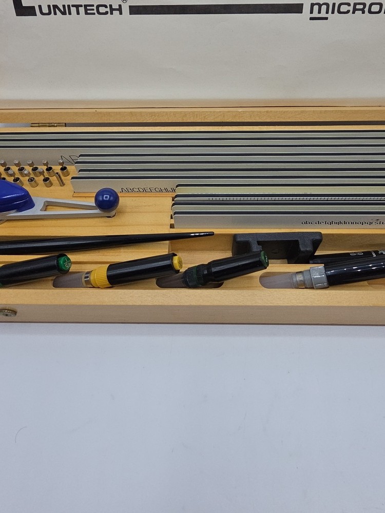 Vintage Unitech Drafting Set With Nice Wood Storage Case.