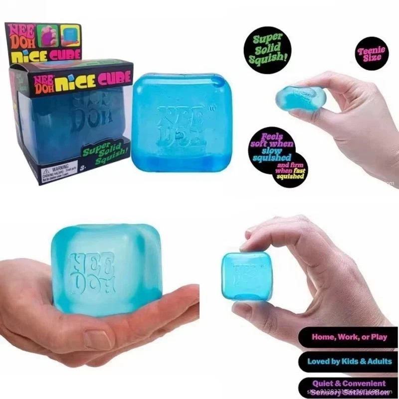 Nee Doh Nice Cubes Ice Cube Toy Fidget Super Solid Squish Blue*