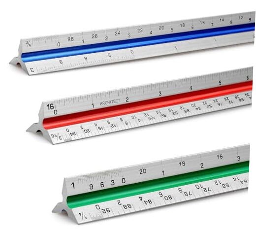 12" Architectural Scale Ruler Aluminum Architect Scale Triangular Tricolor