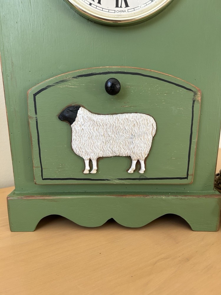Green Shelf Clock With Sheep 22 “ tall