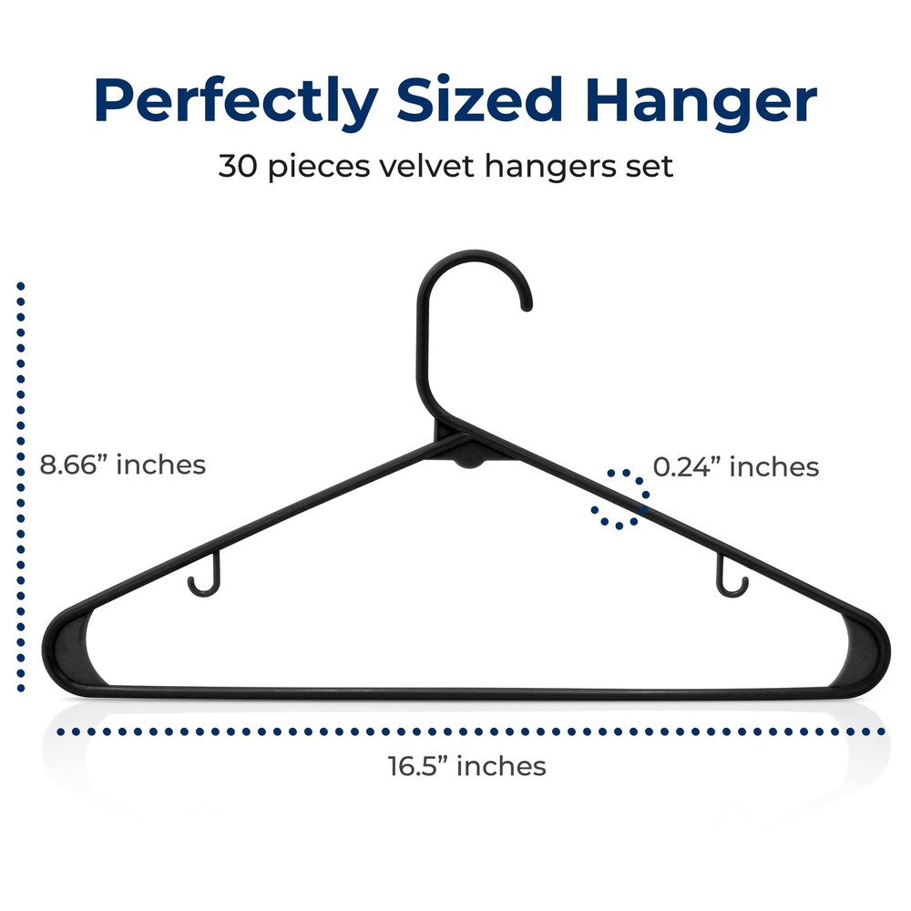 SereneLife 30 Pack Plastic Hangers (Black)