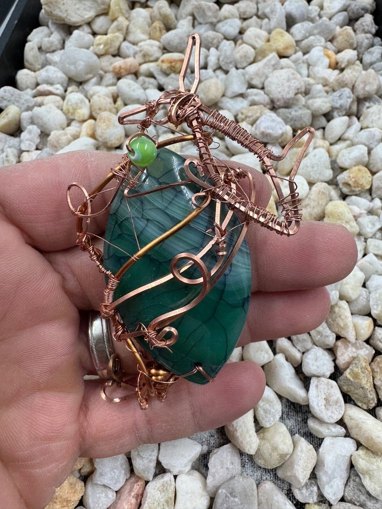 Handmade Wire Wrapped Agate Pendant - Green