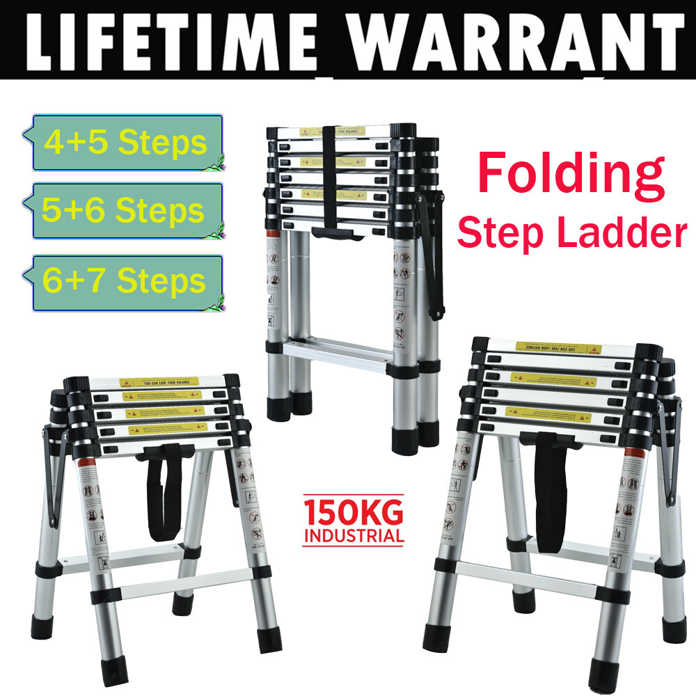 Heavy Duty Aluminum Foldable Telescoping Ladder Extension Multi-Purpose Folding