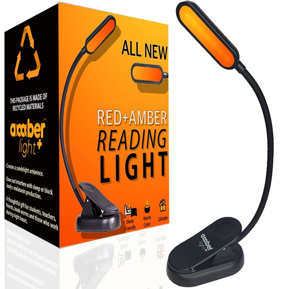Amber Reading Light + Red Light. Giftable Blue Light Blocking Book Light for ...