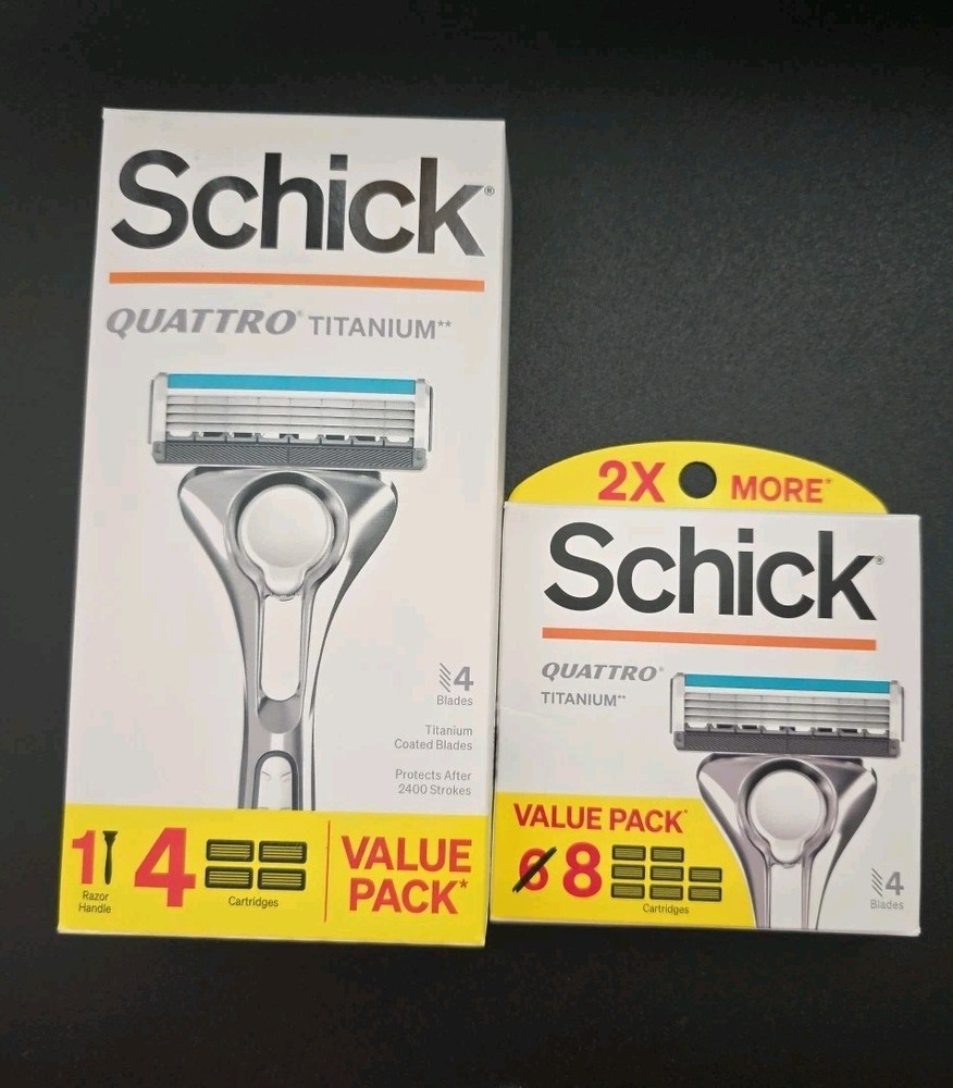 Schick Quattro Titanium Razor Handle + 12 Replacement Cartridges Value Pack