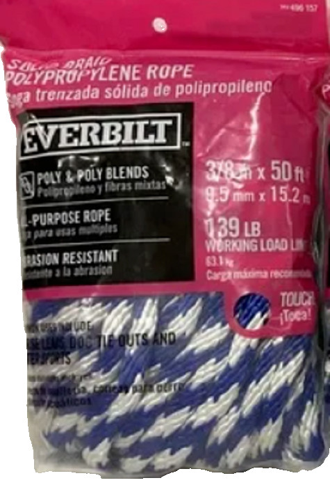 Everbilt 3/8 Inch X 50 Feet Solid Braid Polypropylene Rope