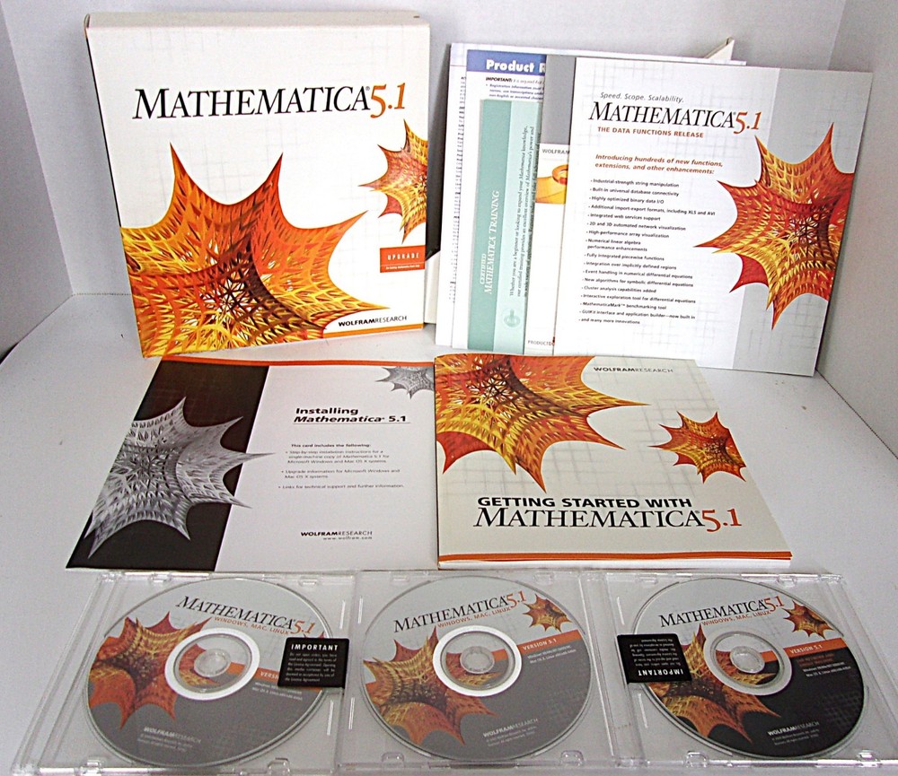 2005 Mathematica 5.1 w/Three CDs,  Getting Started and Installation