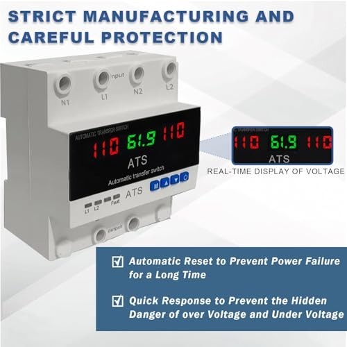 2P Automatic Transfer Switch 63A 110V LCD Display, ATS for Utility Generator Sol