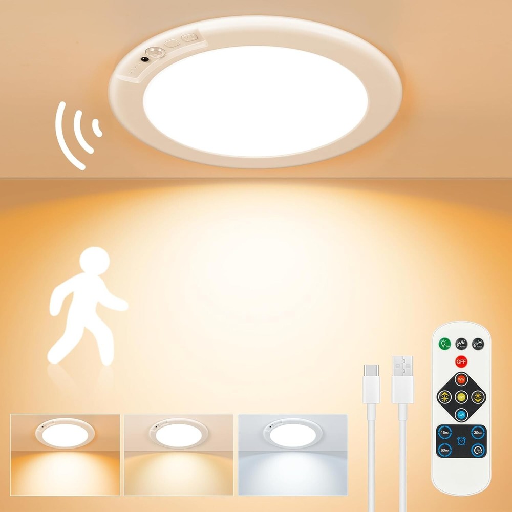 Rechargeable Ceiling Light Battery Operated with Remote Motion Sensor