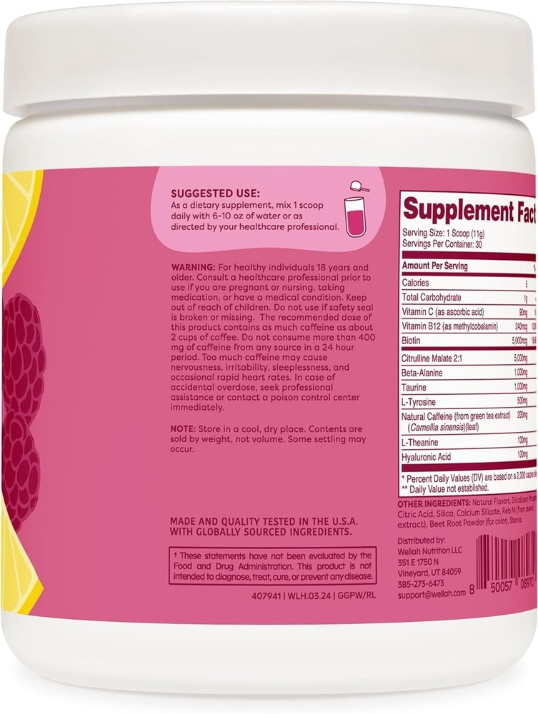 Wellah Get-Going Pre-Workout Drink Mix (Raspberry Lemonade)