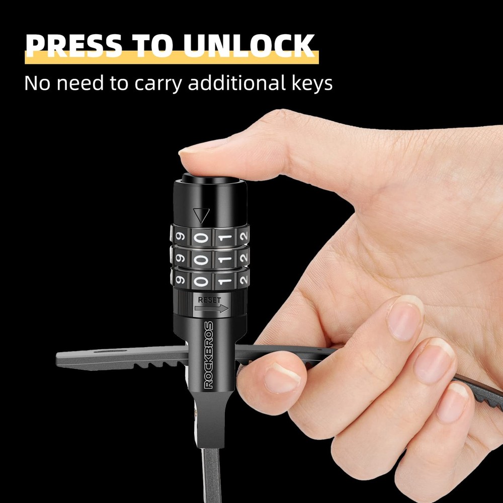ROCKBROS Steel Core Security Zip Tie Lock Multi-Use, 3-Digit one-size, Black