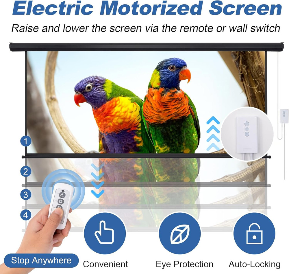 120 In Projector Screen Motorized 4:3 HD Electric Rising Screen Pull Down Remote