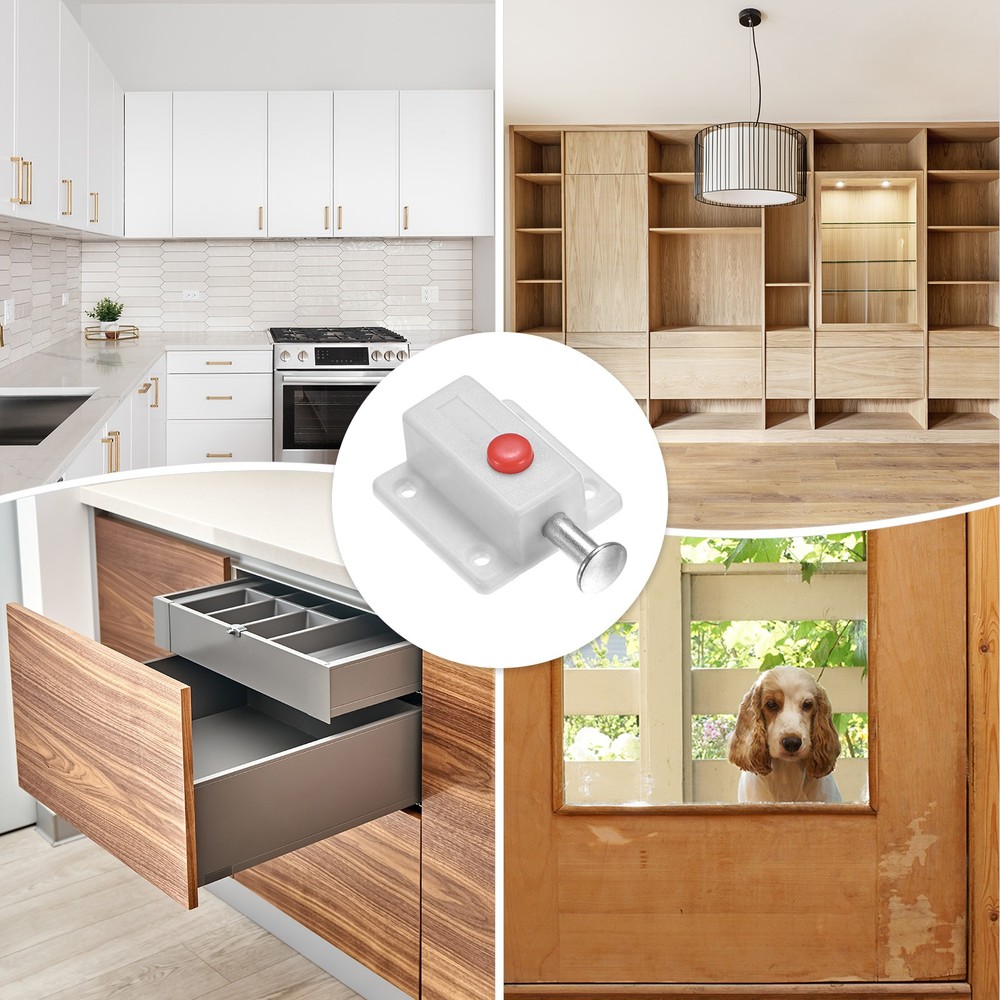 4-Pack Plastic Push Button Spring Loaded Latch for Cabinet Door [White]