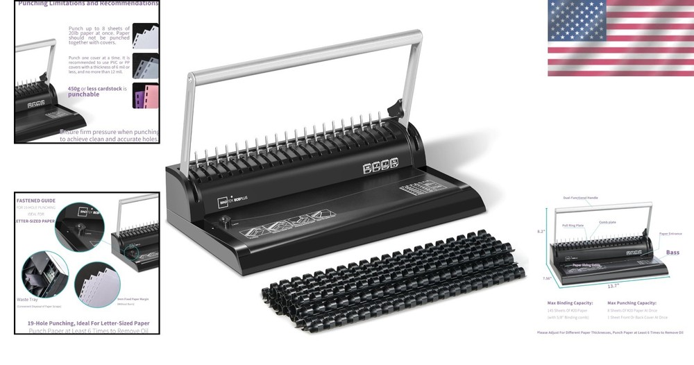 Easy-to-Use Comb Binder with 30 Combs for Letter Size Documents - 145 Sheets