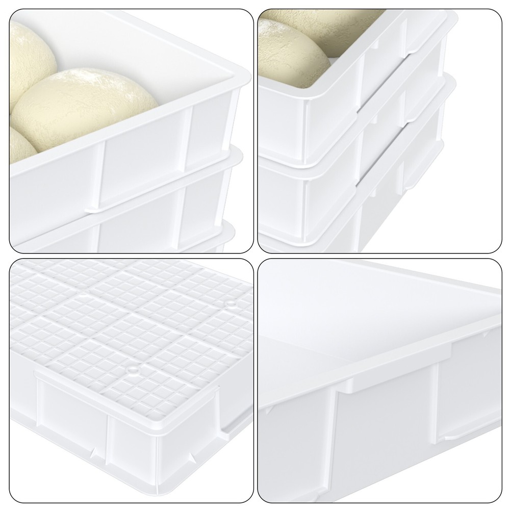 4Pack Plastic Commercial Stackable Pizza Dough Proofing Box Tray Container White