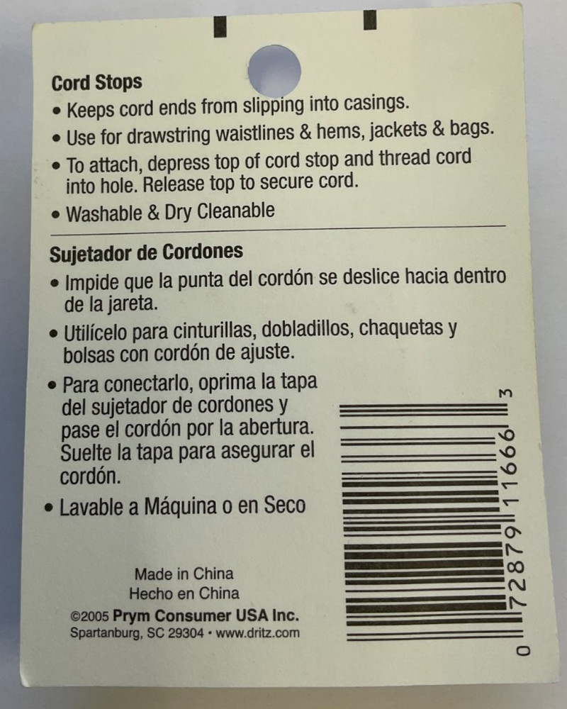 DRITZ #469-1 (2 CORD STOPS)- 1 PACK
