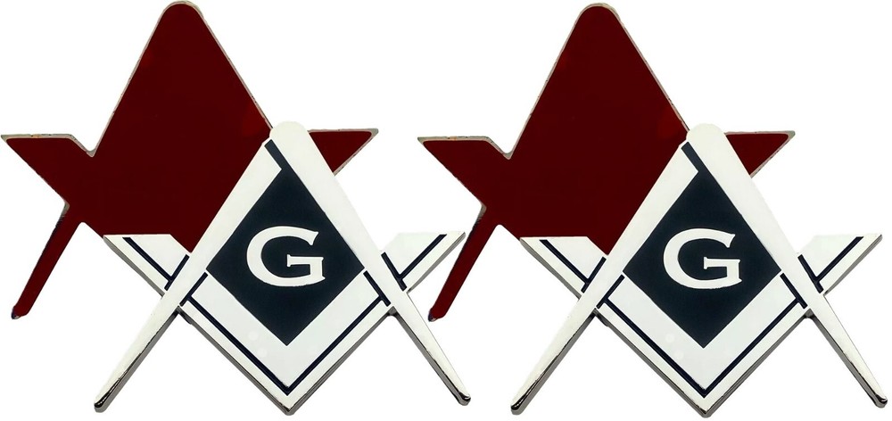 2 PCS Masonic Silver Compass & Square G Symbol Auto Mason Car Emblems