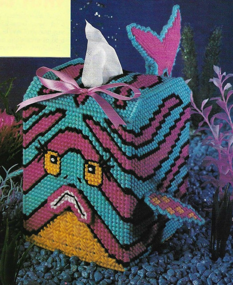 SOMETHING FISHY BLOWFISH TISSUE BOX COVER PLASTIC CANVAS PATTERN INSTRUCTIONS