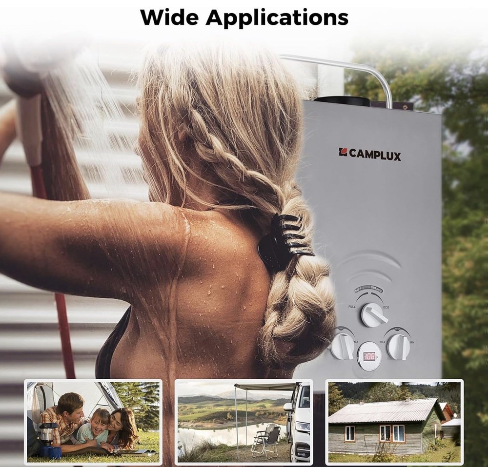 Camplux 6L Tankless Water Heater - BW158G - 1.58 GPM, 41,000 BTU - Gray