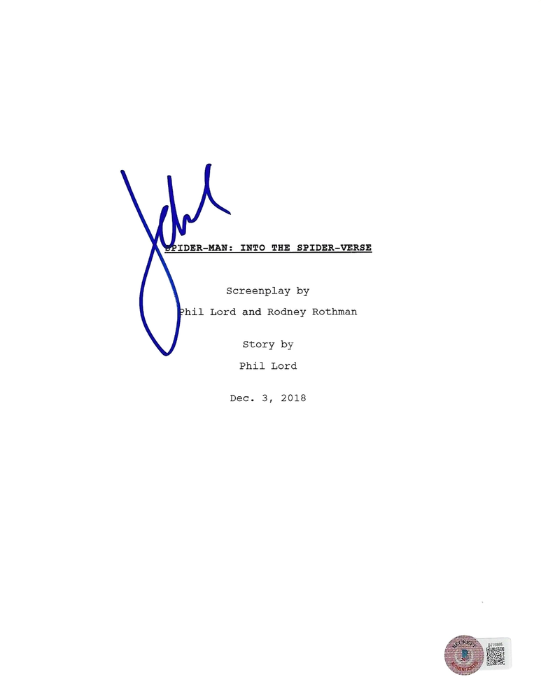 JAKE JOHNSON SIGNED 'SPIDER-MAN INTO THE SPIDER-VERSE' FULL MOVIE SCRIPT BAS COA