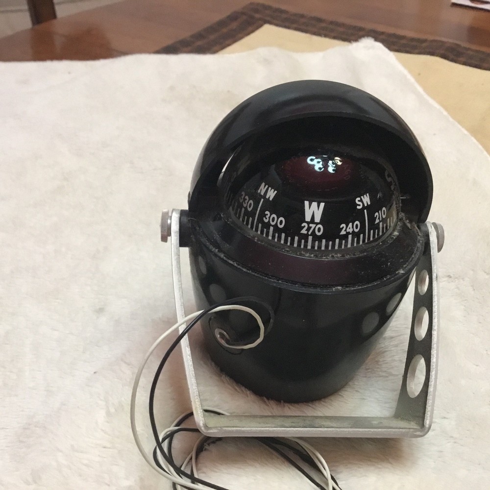 Vtg Airguide Illuminated Compass Shield Adjustable Mount W/Movable Sun shield