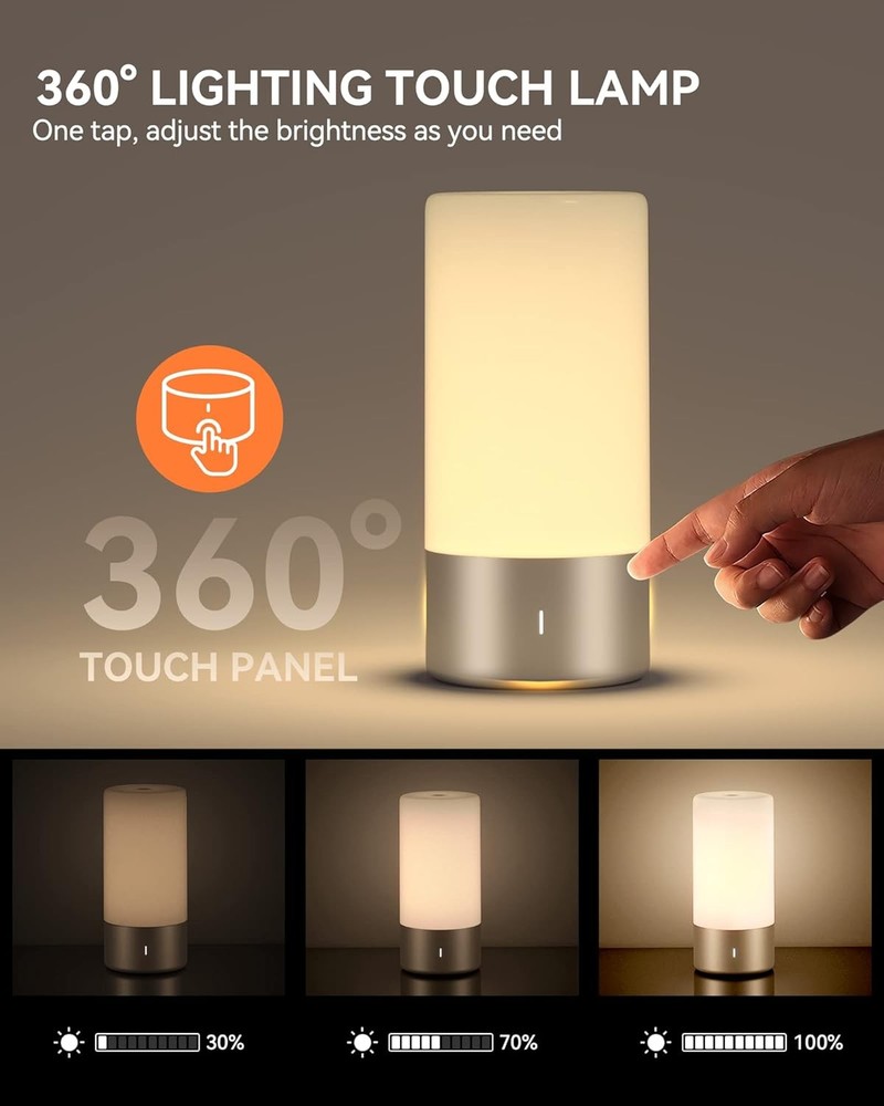 Table Lamp, Bedside Touch Control Lamp for Bedroom 3 Level Dimmable Warm Gray