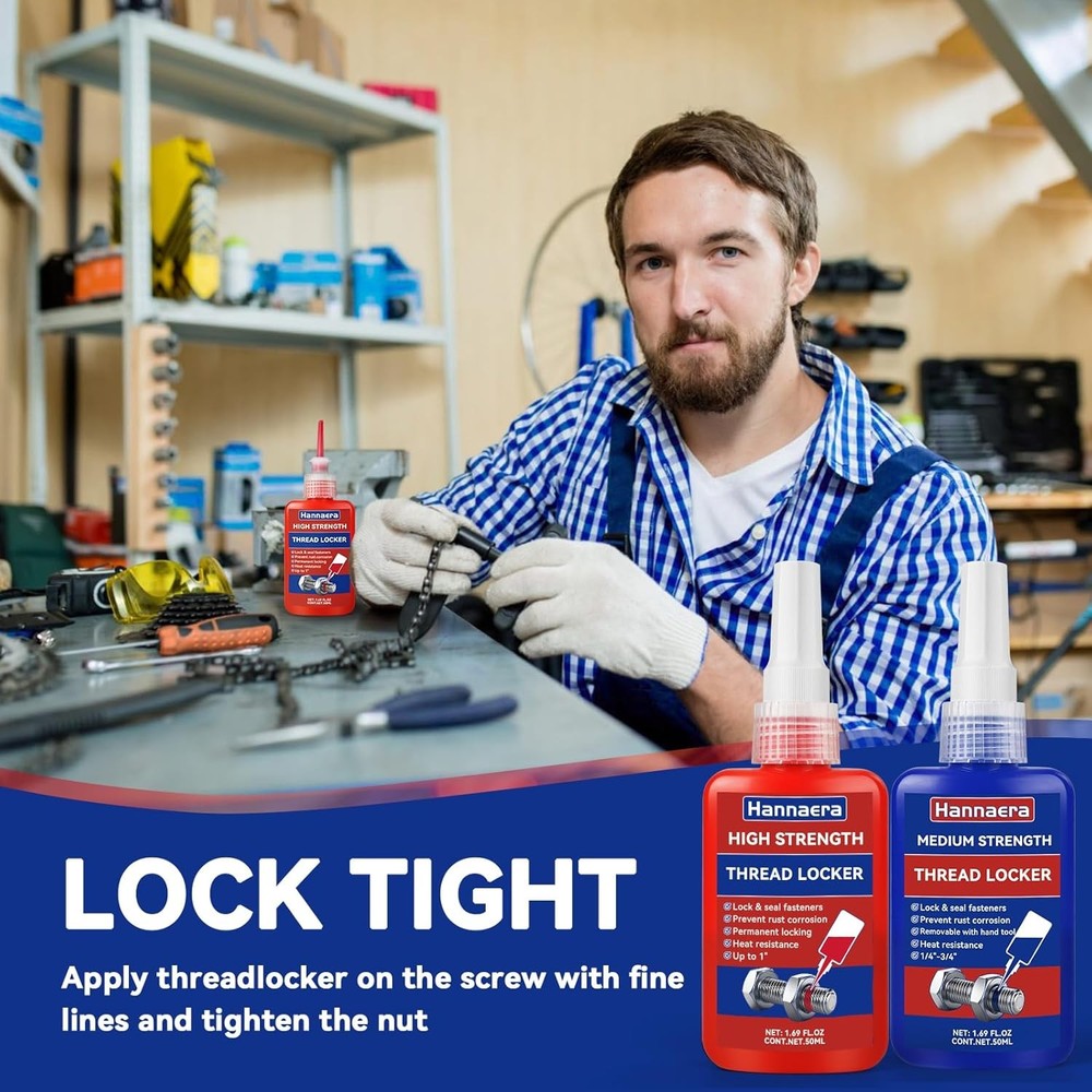 Thread Lock Blue and Red, Threadlocker Medium High Strength, Thread...