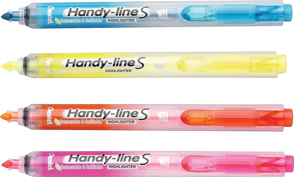 Pentel Handy-Line S Retractable Highlighter, Chisel Tip, Assorted Ink Colors,