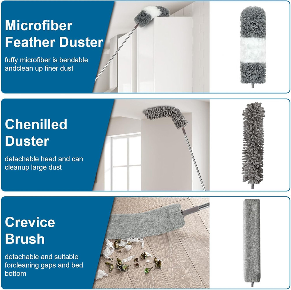 Microfiber Duster 4pc Extendable Pole 30-100 Inches