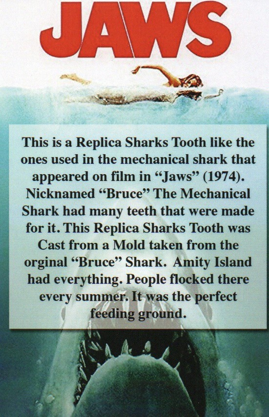 Jaws, Bruce Shark Tooth and Stand, Solid Resin, Display Plaque, Prop Replica