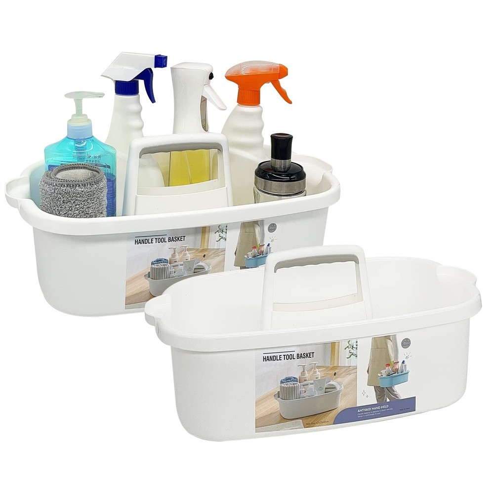 2 Pack Multi-Purpose Plastic Cleaning Caddy with Handle, Shower Caddy Organiz...