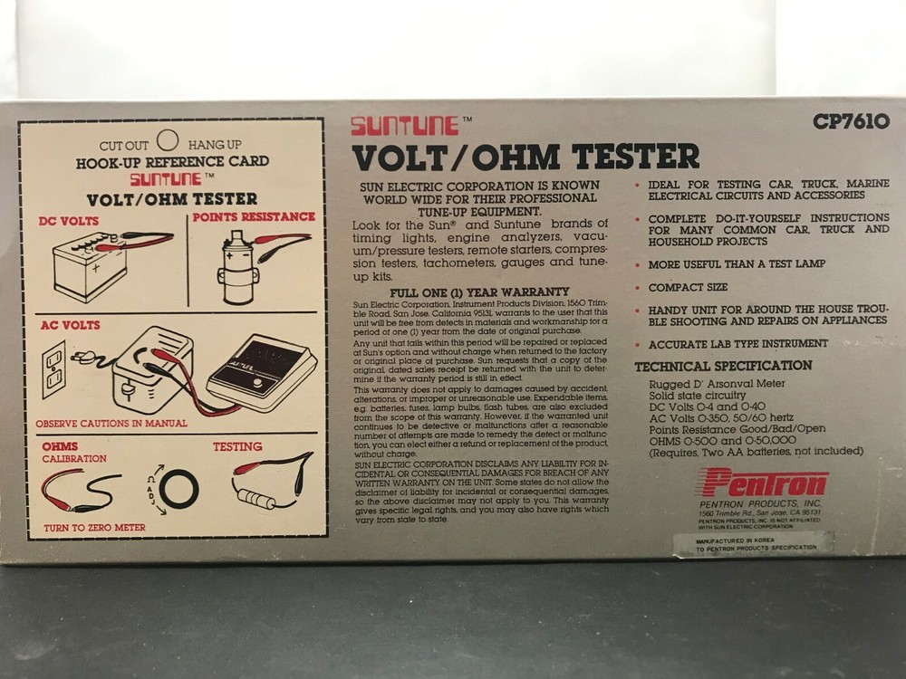 NOS Sunpro suntune Volts /Ohms 6 Function Analyzer Testers Cp7610 (AC-DC Tester)