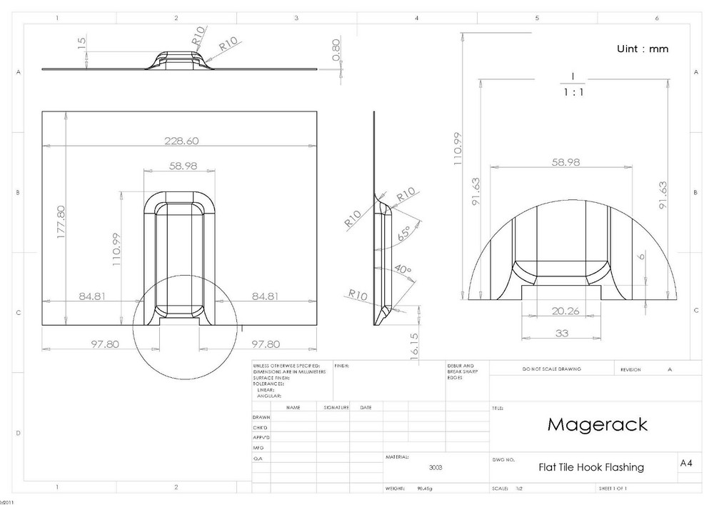 10 Flashing for Magerack Flat Tile Hook Bracket Solar Panel PV Module Mounting