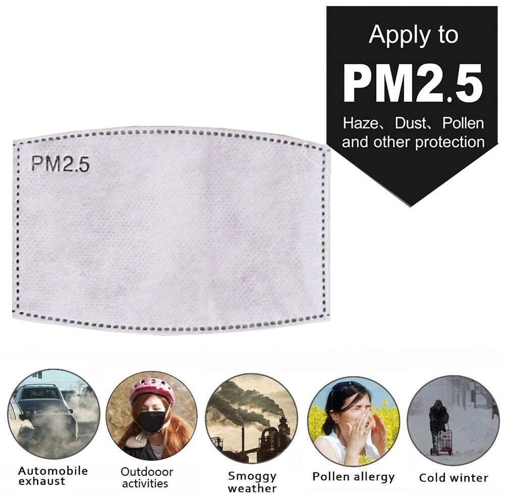 10PCS PM2.5 Adult 5 Layer Activated Carbon Face Mask Filter Replacements